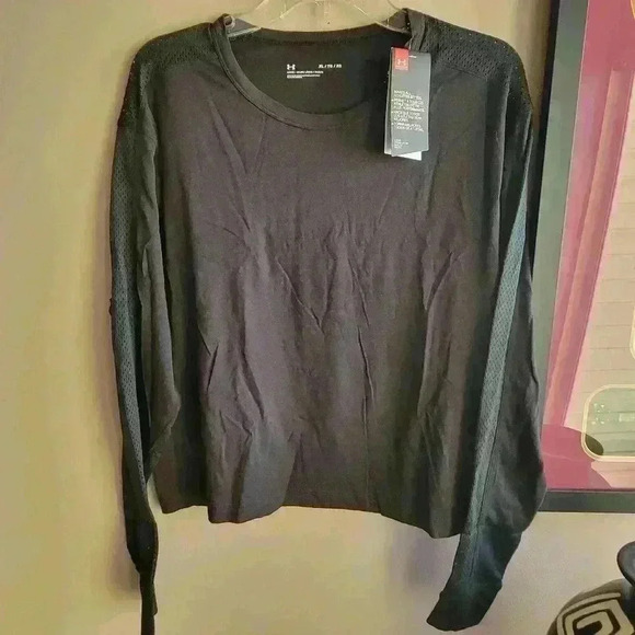 NEW Under Armour Women's Favorite Mesh Long Sleeve XL Black Silver - Picture 2 of 7
